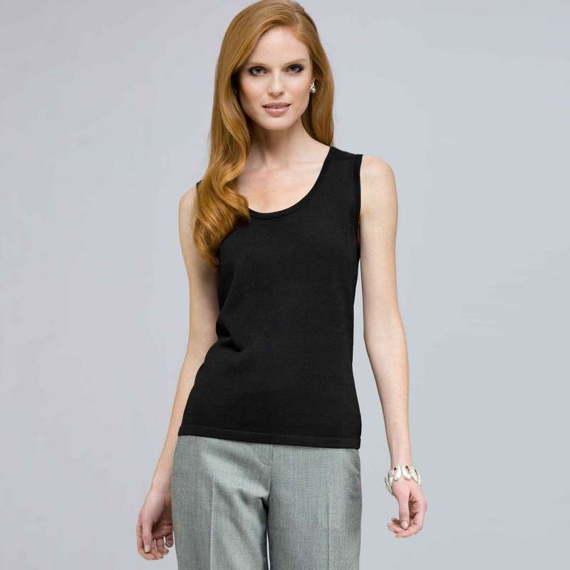 Sleeveless Scoop Neck Shell., Black, large image number 0